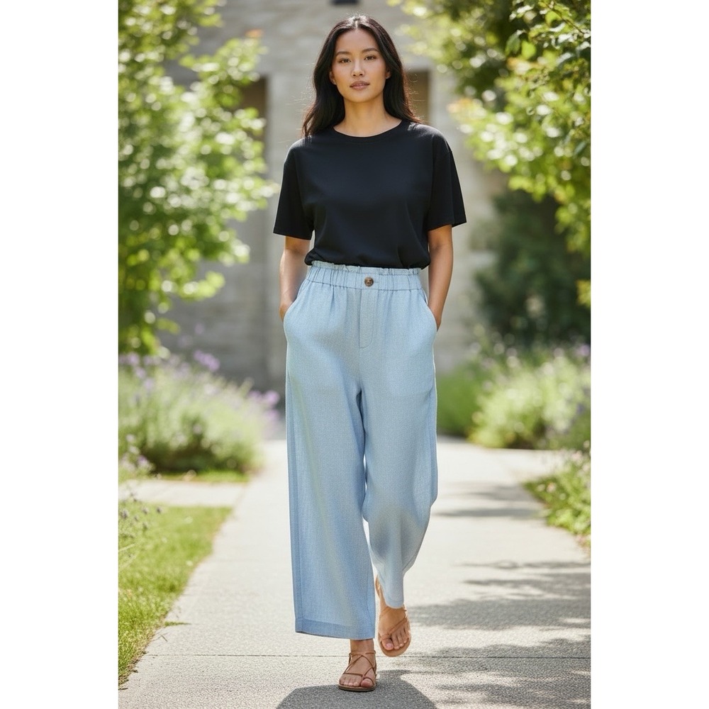 Faherty Size Large Sun Strider Wide Leg High Rise Pale Blue Linen Pants NWOT